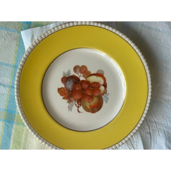 Fondeville Ambassador Ware Orchard Fruit  Plates Yellow Gold Trim England Two 9" - Picture 10 of 16